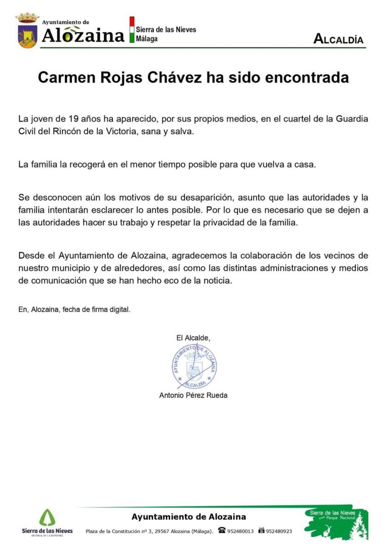 Localizada en buen estado la joven de 19 años desaparecida