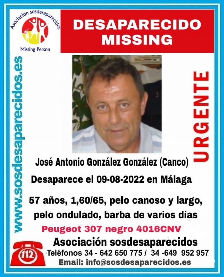 Imagen difundida en la alerta por la desaparición de José en Málaga