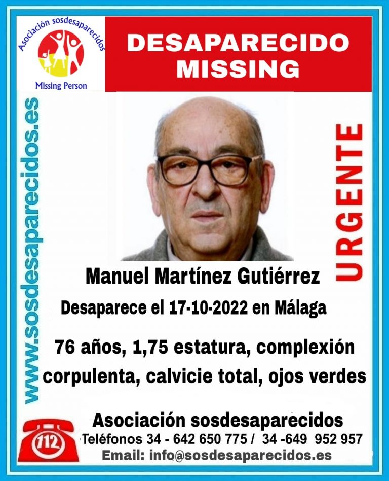 Imagen difundida en la alerta por la desaparición de Manuel, de 76 años, en Málaga