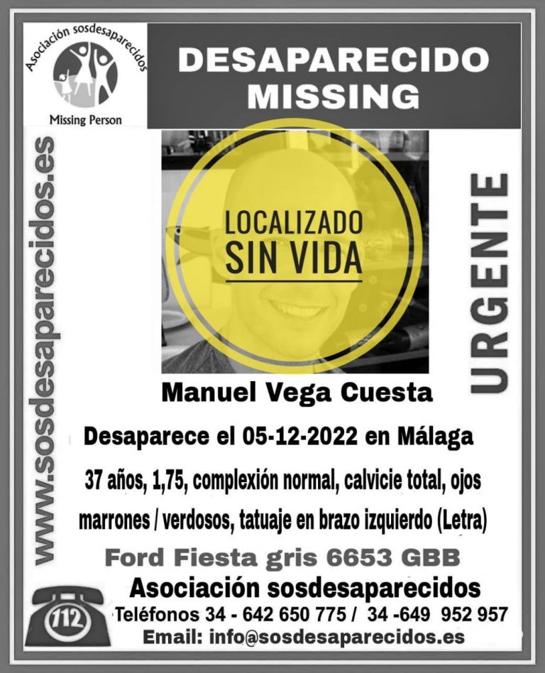 Imagen difundida en la alerta por la desaparición de Manuel Vega Cuesta en Málaga