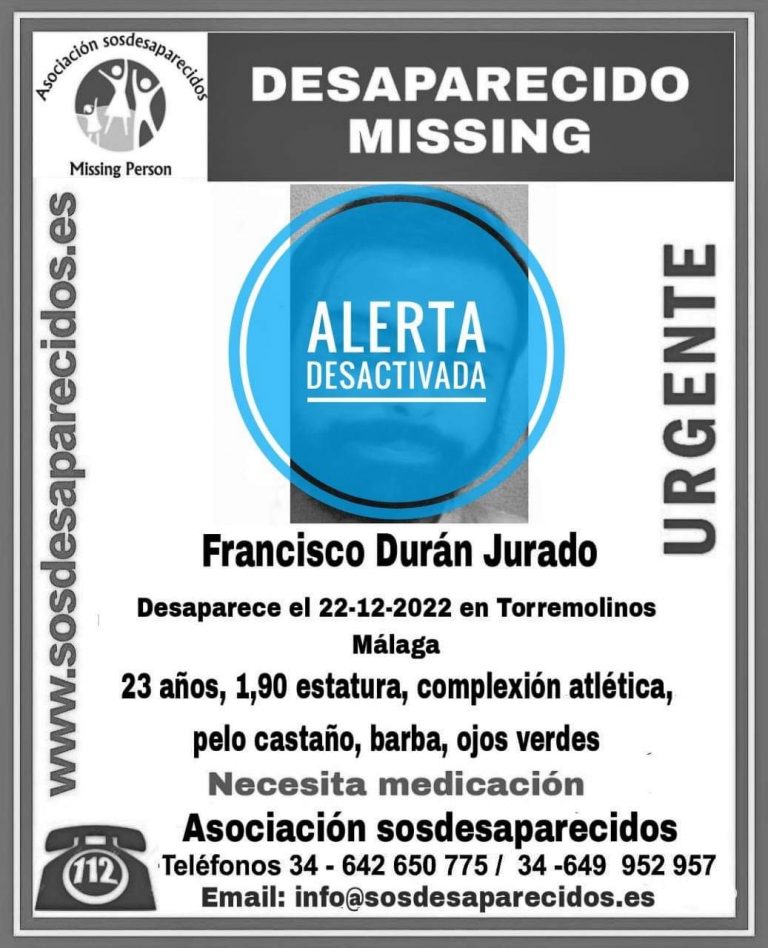 Imagen difundida en la alerta por la desaparición de Francisco Durán Jurado en Torremolinos