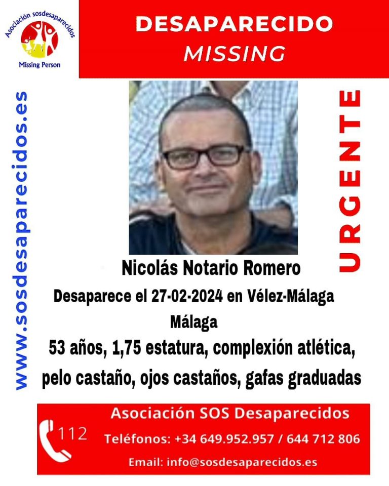 Cartel de búsqueda de Nicolás Notario Romero, desaparecido en Vélez-Málaga