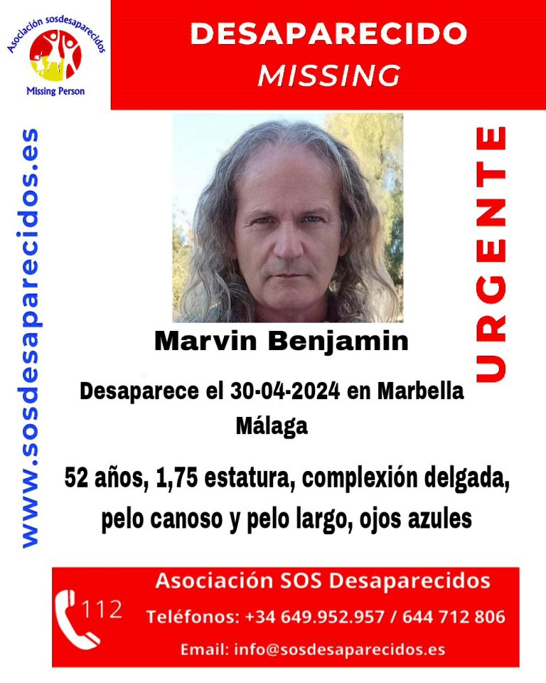 Cartel de búsqueda de Marvin Benjamin, desaparecido en Marbella