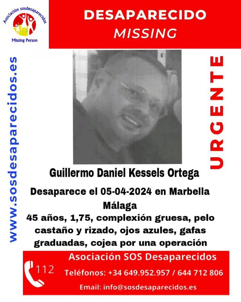 Cartel de búsqueda de Guillermo Daniel Kessels Ortega, desaparecido en Marbella