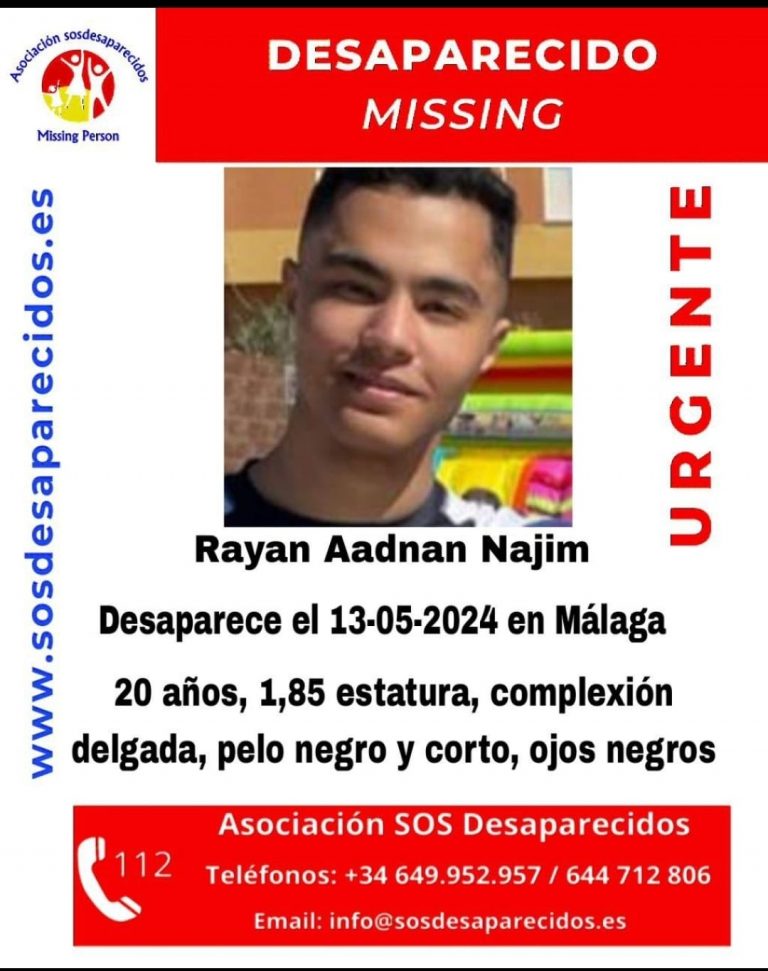 Cartel de búsqueda de Rayan Aadnan, desaparecido en Málaga