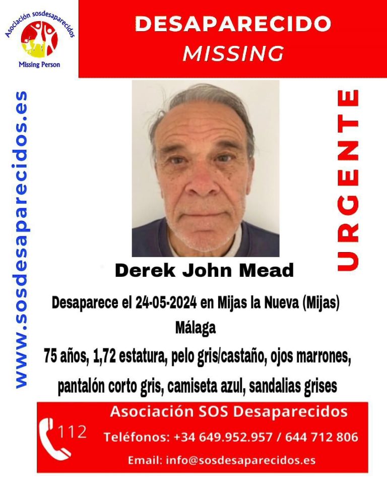 Cartel de búsqueda de Derek Jhon, desaparecido en Mijas