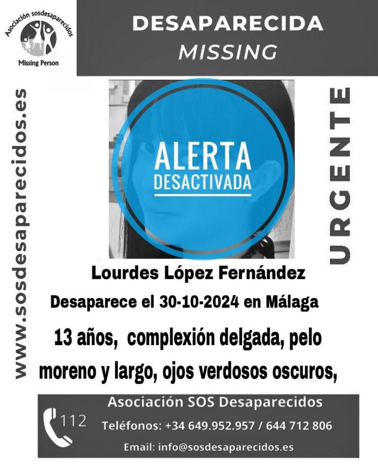 Cartel de búsqueda de Lourdes López, posteriormente localizada