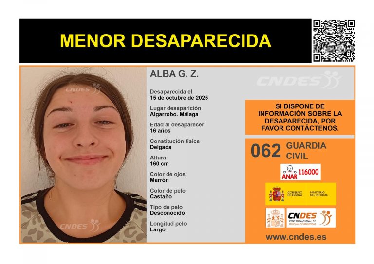 Cartel de búsqueda de Alba, desaparecida en Algarrobo