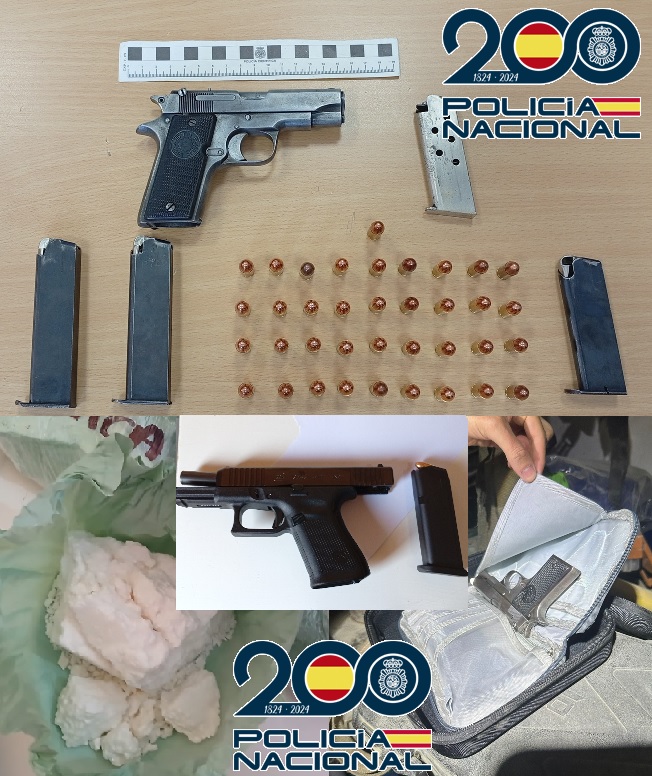 La Policía Nacional interviene dos pistolas y 800 gramos de cocaína en Málaga