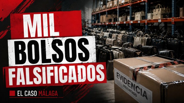 Composición gráfica sobre la intervención de bolsos falsificados en el polígono Guadalhorce