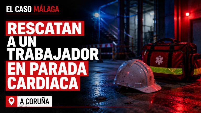 Composición gráfica sobre el rescate de un trabajador en parada cardiaca en A Coruña