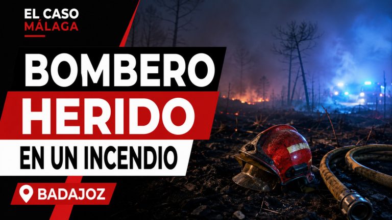 Composición gráfica sobre un bombero herido durante un incendio en Badajoz