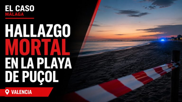 Composición gráfica sobre el hallazgo de una mujer fallecida en la playa de Puçol