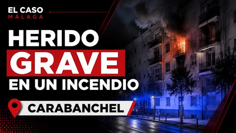 Composición gráfica sobre un hombre herido grave en un incendio de vivienda en Carabanchel