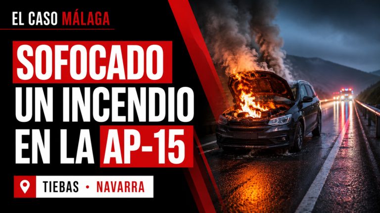 Composición gráfica sobre un incendio de vehículo sofocado en la AP-15 en Tiebas