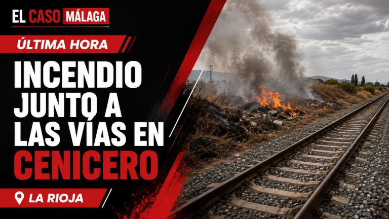 Composición gráfica sobre un incendio de basura y vegetación junto a las vías en Cenicero