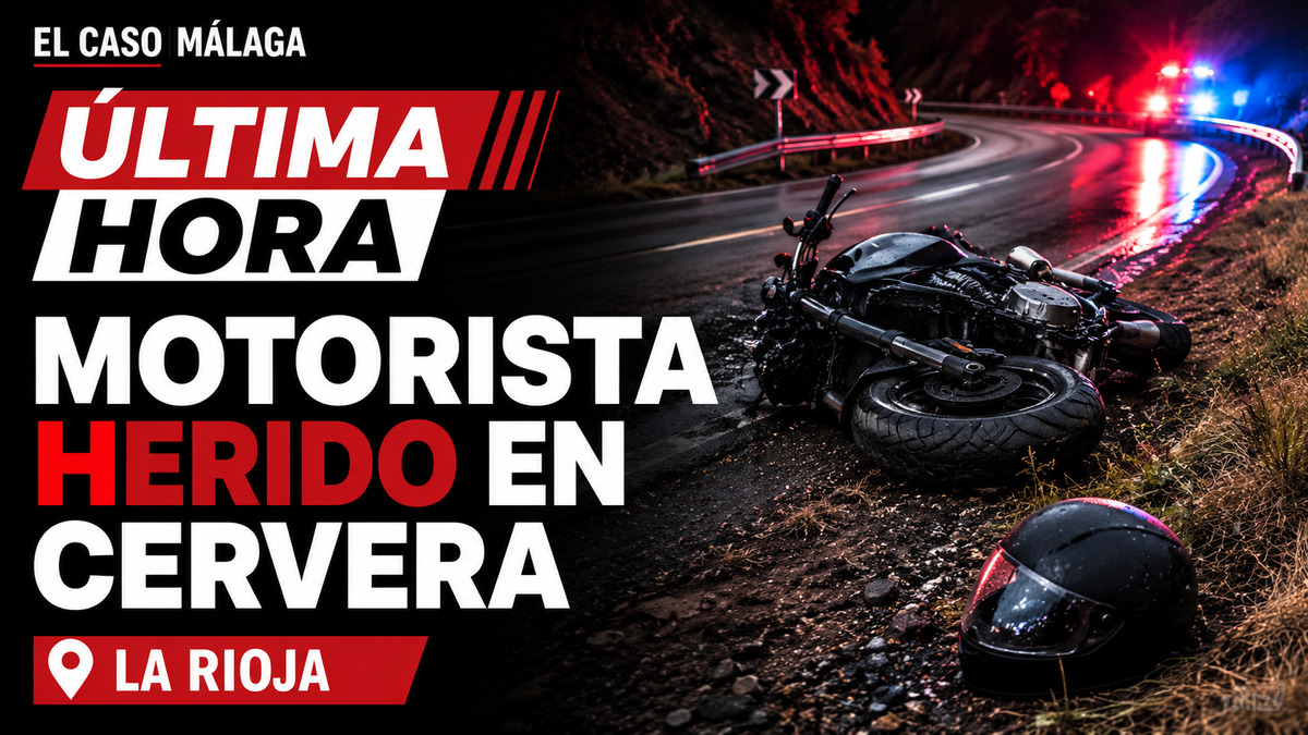 Composición gráfica sobre un motorista herido tras salirse de la vía en Cervera