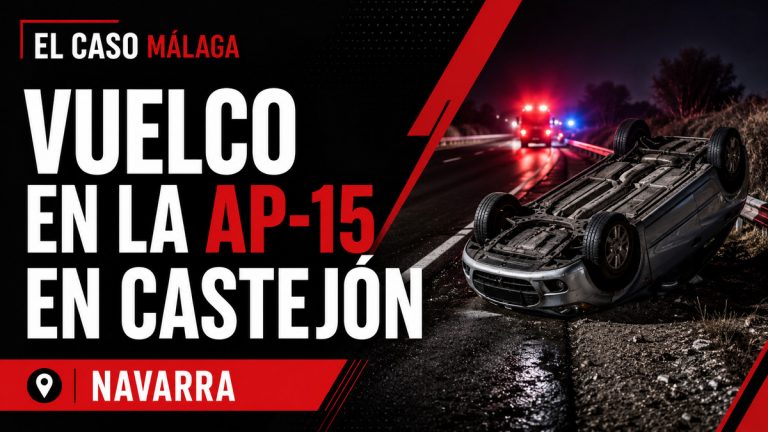 Composición gráfica sobre un herido tras un vuelco en la AP-15 en Castejón