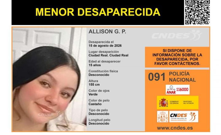 Fotografía y alerta de Allison G. P., desaparecida en Ciudad Real