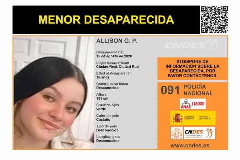 Fotografía y alerta de Allison G. P., desaparecida en Ciudad Real
