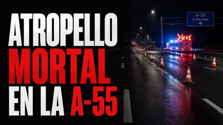 Composición gráfica respetuosa sobre un atropello mortal en la A-55, en O Porriño