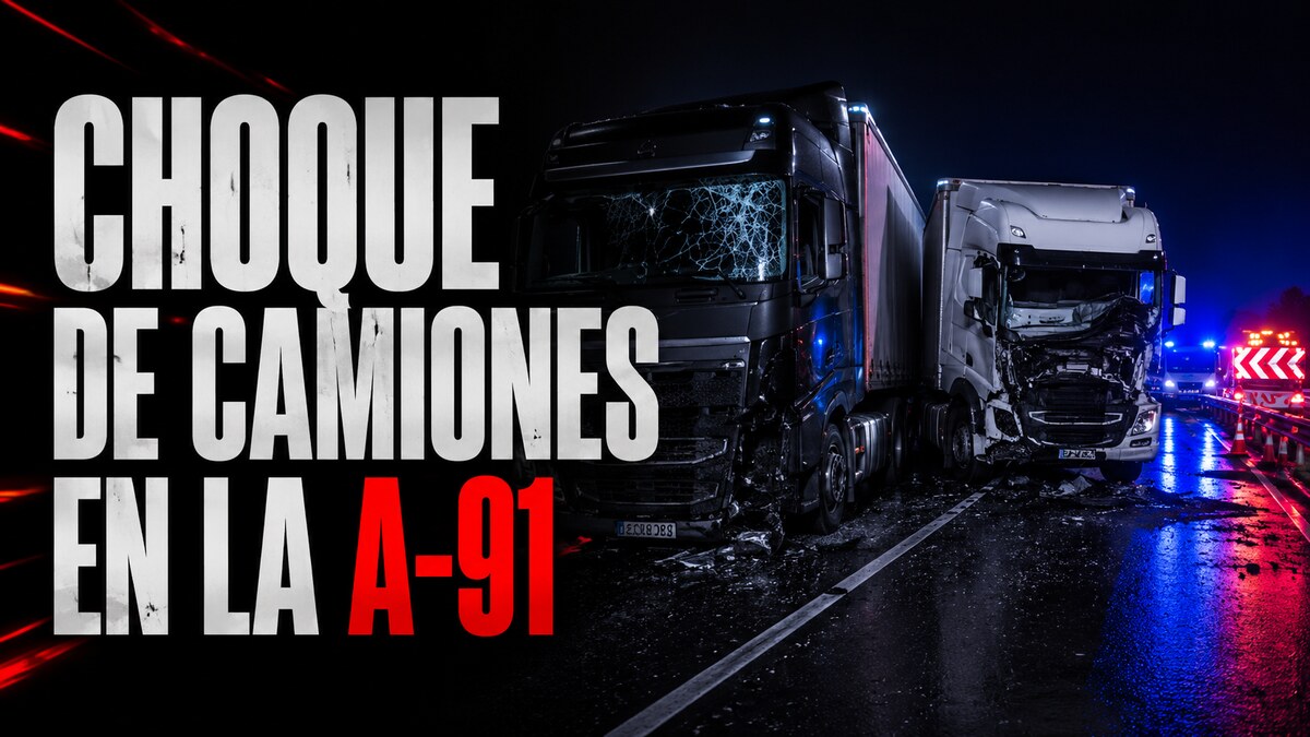 Composición gráfica sobre el choque de dos camiones en la A-91