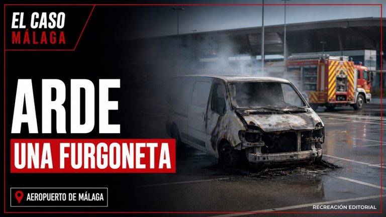 Recreación editorial: ARDE UNA FURGONETA. AEROPUERTO DE MÁLAGA.