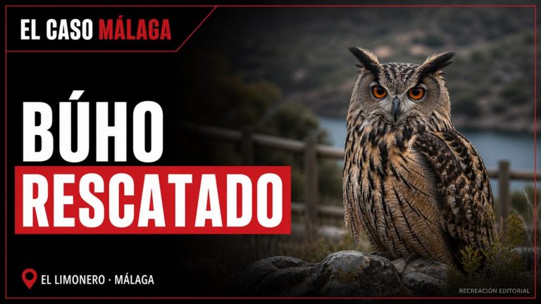 Recreación editorial: AGENTES DEL GRUPRONA DE LA POLICÍA LOCAL DE MÁLAGA LIBERAN A UN BÚHO REAL ATRAPADO EN EL ALAMBRE DE ESPINO DE UNA ALAMBRADA