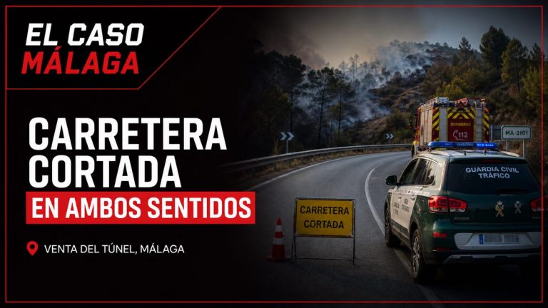 Portada editorial de El Caso Málaga para «Cortada en ambos sentidos la MA-3101 tras un incendio ya estabilizado en el paraje Venta del Túnel»