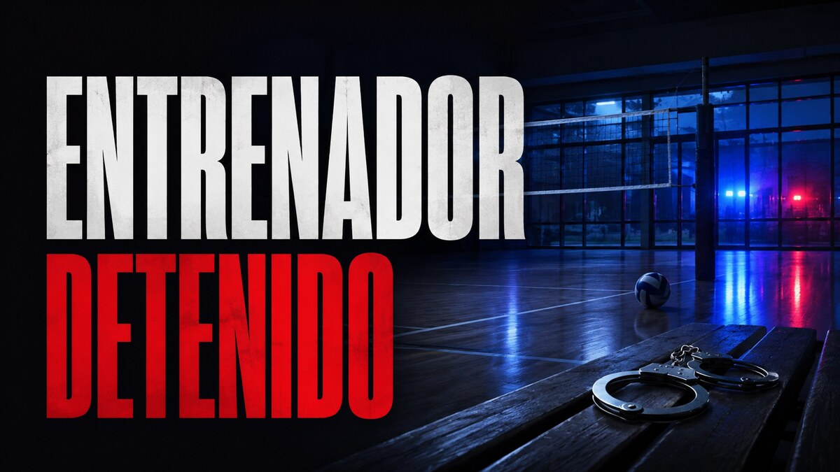 Composición gráfica simbólica sobre la detención de un entrenador en Palma