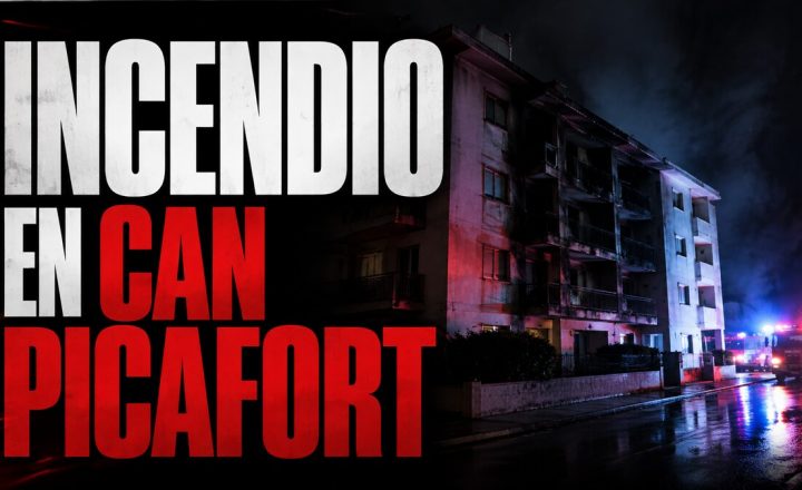 Composición gráfica sobre el incendio de un edificio en Can Picafort