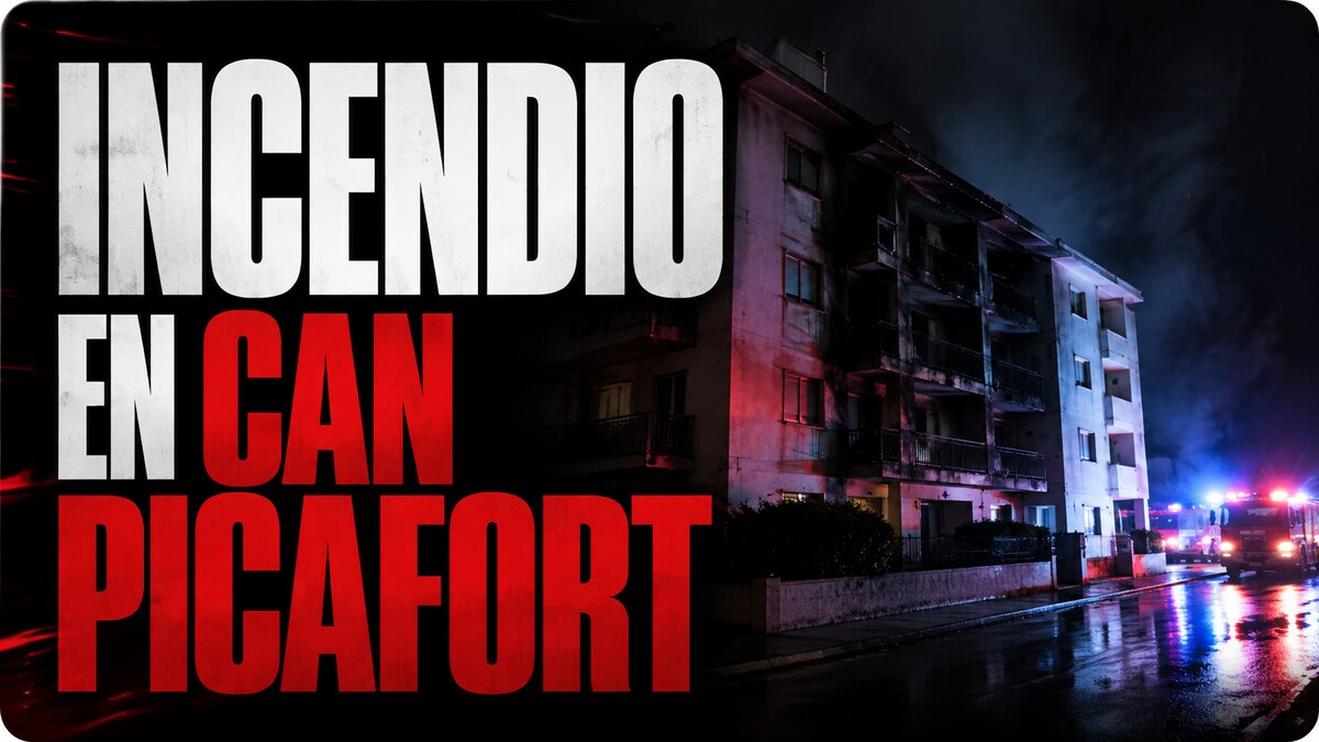 Composición gráfica sobre el incendio de un edificio en Can Picafort