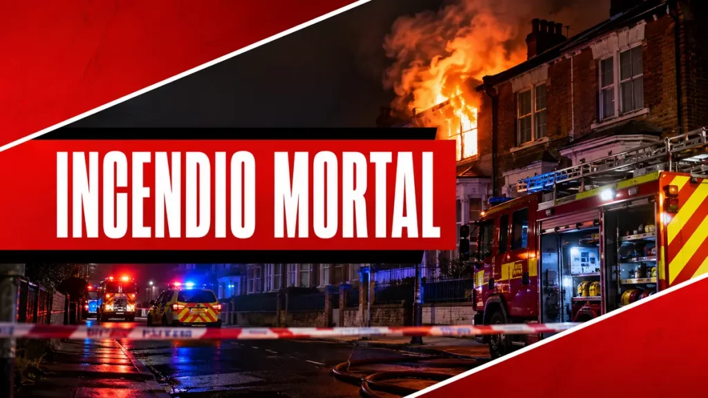Composición editorial de El Caso Málaga sobre el incendio mortal investigado en Hounslow, Londres; no corresponde a la escena real y no muestra a las víctimas.