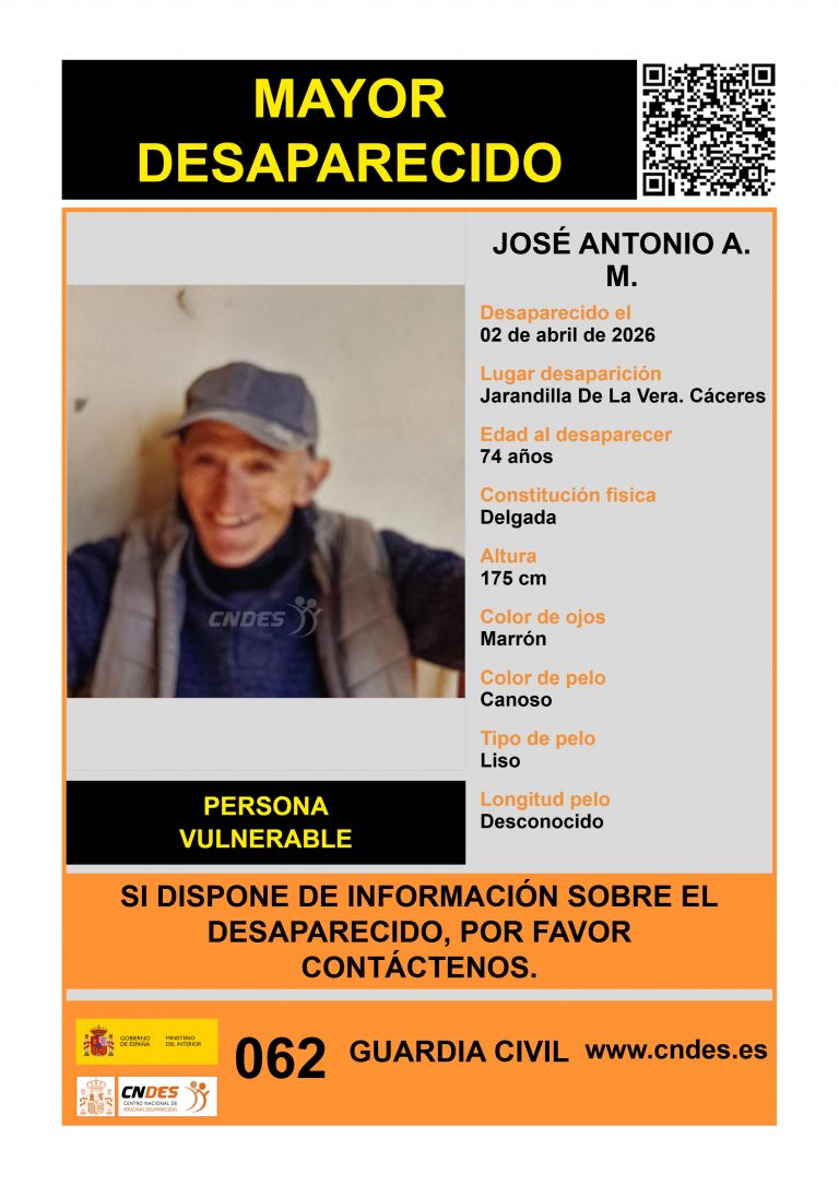 Cartel oficial de José Antonio Asensio, desaparecido en Jarandilla de la Vera