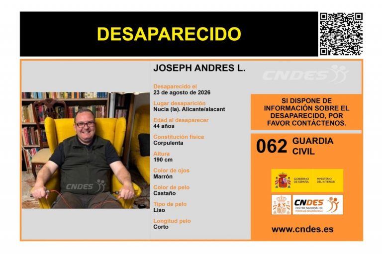 Joseph Andres, desaparecido en La Nucía desde el 23 de agosto de 2026