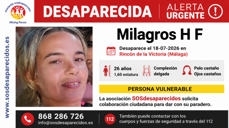 Fotografía difundida por SOS Desaparecidos para localizar a Milagros H. F., desaparecida en Rincón de la Victoria