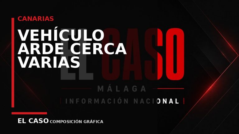 Composición gráfica editorial de El Caso Málaga sobre Un vehículo arde cerca de varias viviendas en El Tablero de Maspalomas