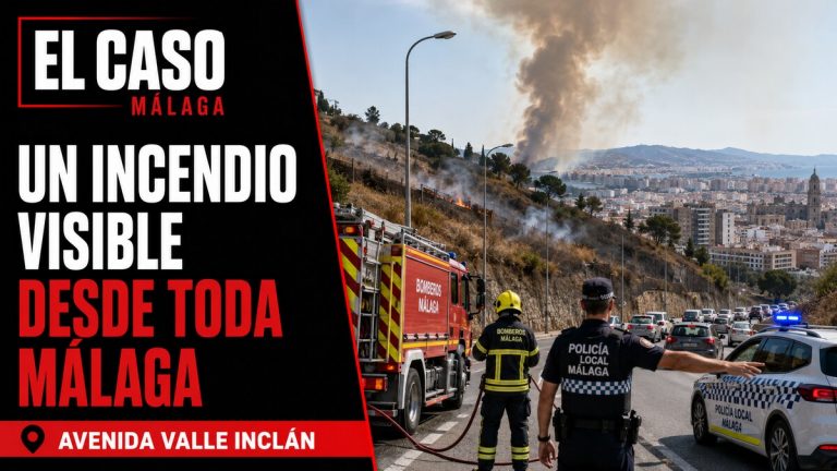 Portada editorial de El Caso Málaga sobre el incendio de pasto en la avenida Valle Inclán visible desde distintos puntos de la capital