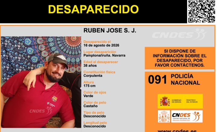 Cartel de búsqueda de Rubén José S. J., desaparecido en Pamplona
