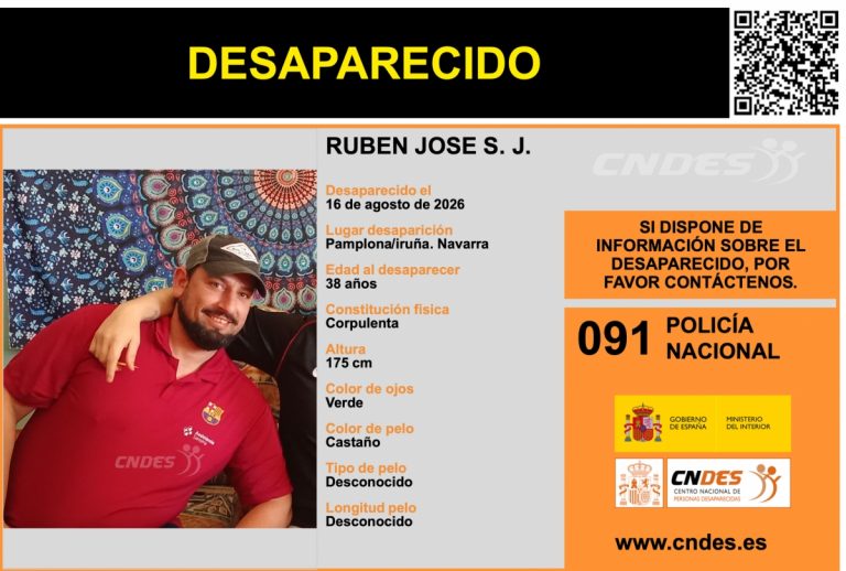 Cartel de búsqueda de Rubén José S. J., desaparecido en Pamplona