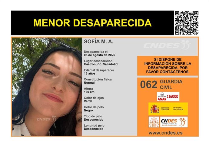 Alerta de búsqueda de Sofía, desaparecida en Castronuño