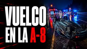 Composición gráfica sobre el vuelco de un vehículo en la A-8