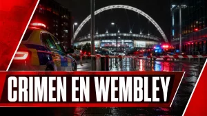 Composición editorial de El Caso Málaga sobre la investigación de un homicidio en Wembley; no corresponde a la escena real ni muestra a la víctima o al acusado.