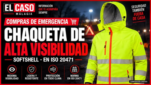 Portada editorial de El Caso Málaga sobre la chaqueta ACE Neon Lite de alta visibilidad