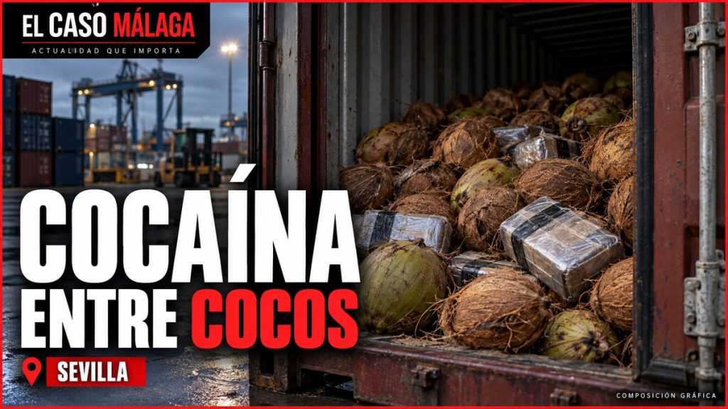 Portada editorial sobre cocaína oculta entre cocos en Sevilla