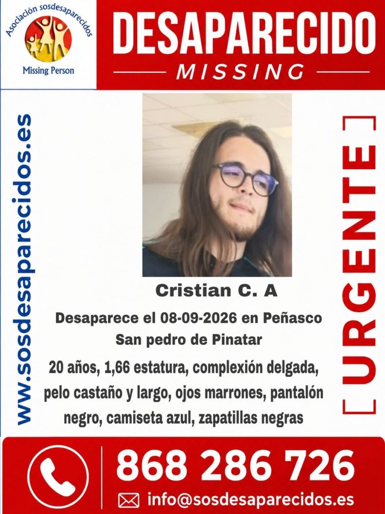 Cartel de búsqueda de Cristian C. A. difundido por SOS Desaparecidos