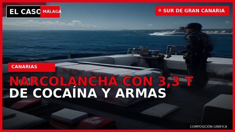 NARCOLANCHA CON 3,3 TONELADAS DE COCAÍNA Y ARMAS al sur de Gran Canaria — composición gráfica de El Caso Málaga