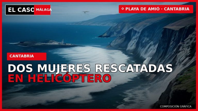 DOS MUJERES RESCATADAS EN HELICÓPTERO en la playa de Amió — composición gráfica de El Caso Málaga