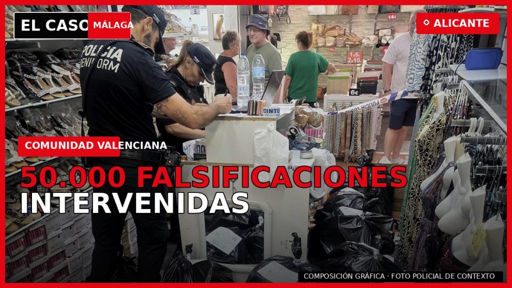 50.000 FALSIFICACIONES INTERVENIDAS en Alicante — composición gráfica de El Caso Málaga