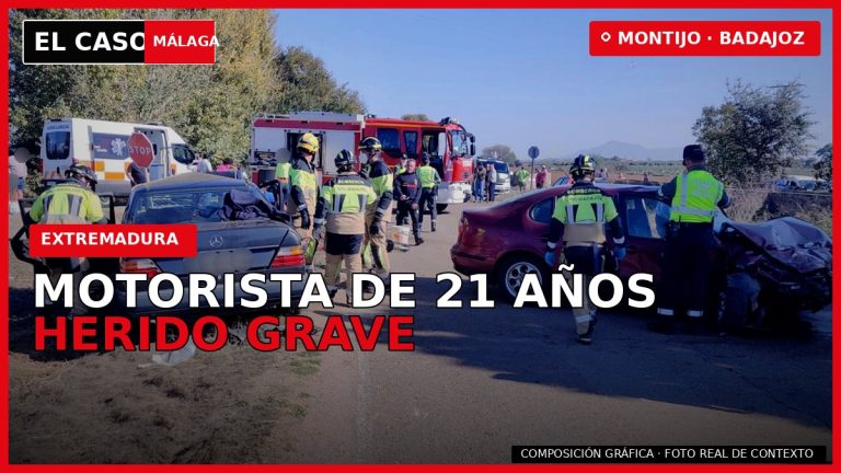 MOTORISTA DE 21 AÑOS HERIDO GRAVE cerca de Montijo — composición gráfica de El Caso Málaga